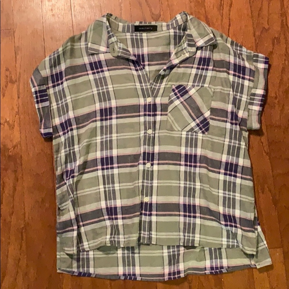 Sanctuary short sleeve plaid button up